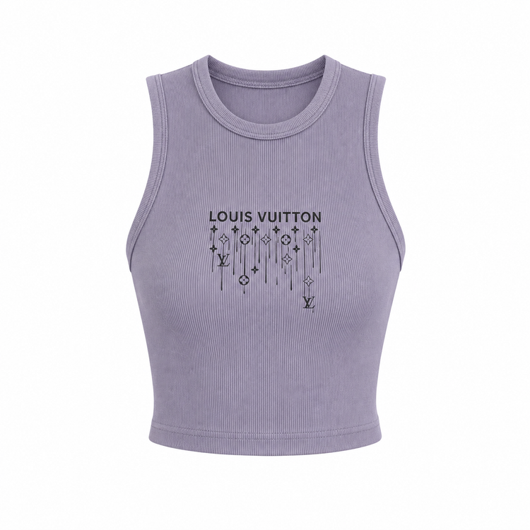 کراپ تاپ زنانه کبریتی یقه گرد طوسی طرح لویی ویتون