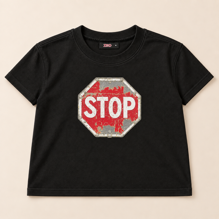 تیشرت دخترانه مشکی طرح تابلوی STOP