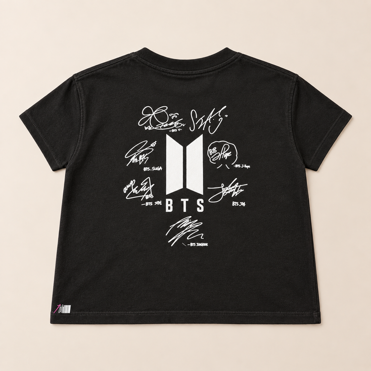 تیشرت دخترانه مشکی طرح BTS ARMY و امضای اعضا
