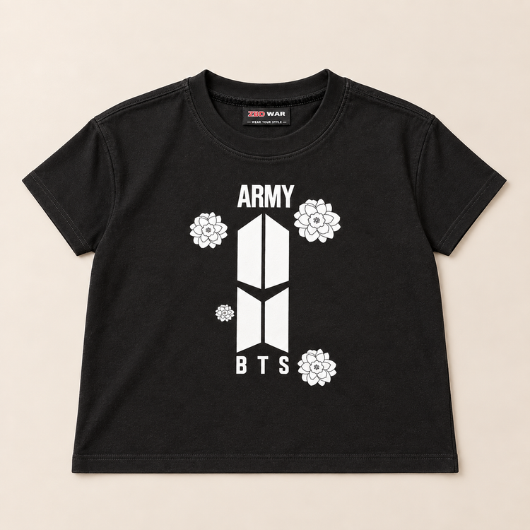 تیشرت دخترانه مشکی طرح BTS ARMY و امضای اعضا