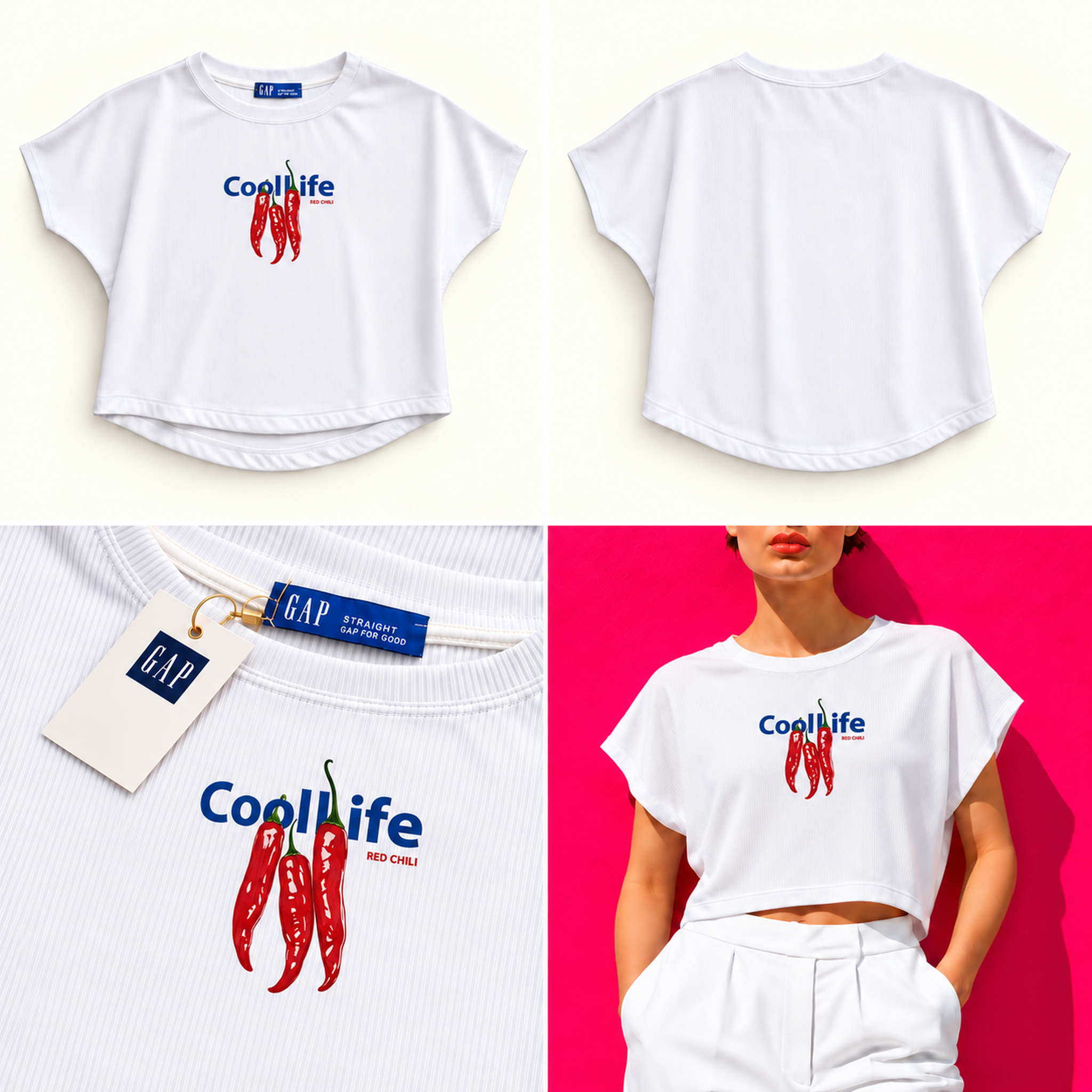 تیشرت دخترانه سفید طرح فلفل قرمز Cool Life